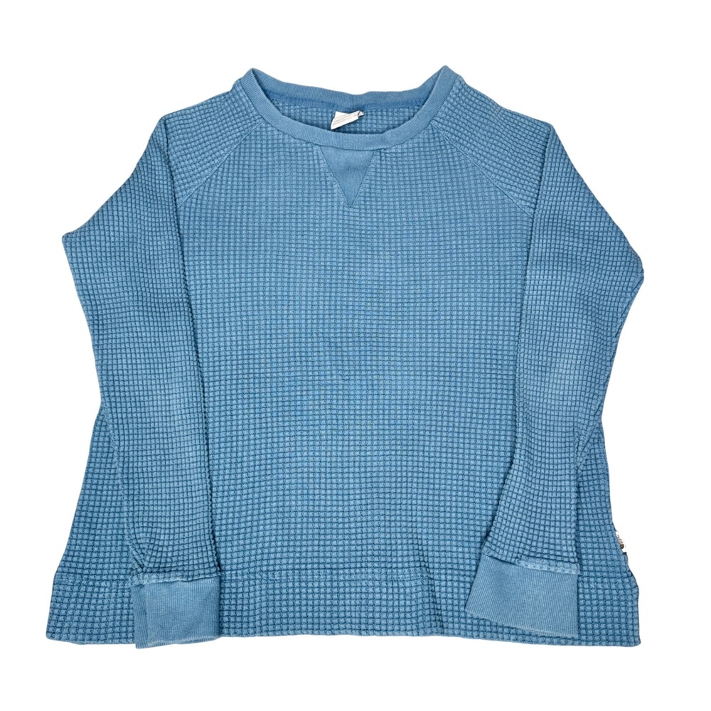 The North Face Womens XL Blue Waffle Knit Thermal Cotton Pullover Sweater 0145‎